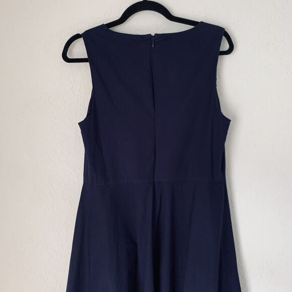 Elle Dress Women 12 Navy Blue Sleeveless Hi Low Hem Cotton Stretch Flowy Nautic - Picture 5 of 11